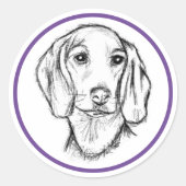 met de hand getekende schets zwarte witte puppy ronde sticker (Voorkant)