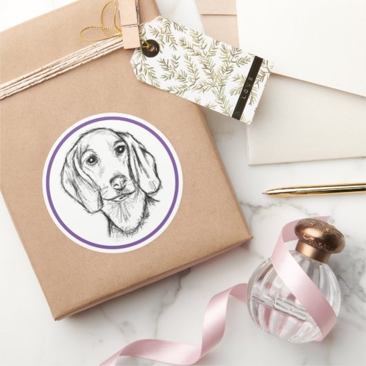met de hand getekende schets zwarte witte puppy ronde sticker (Geschenken)