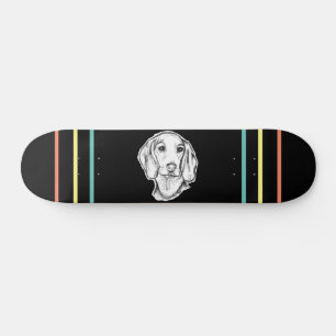 met de hand getekende schets zwarte witte puppy skateboard