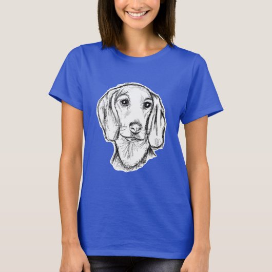 met de hand getekende schets zwarte witte puppy t-shirt (Voorkant)
