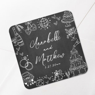 Met de Hand Getekende Schoolbord Whimsical Huwelij Vierkante Sticker