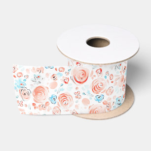 Met de hand getekende speelse bloemen stoffig blau lint
