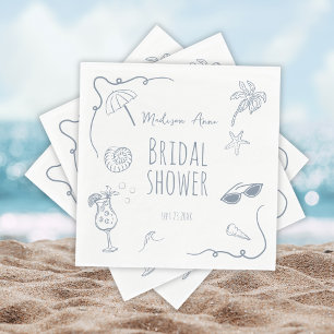 Met de Hand Getekende Strand Doodle Illustraties B Servet