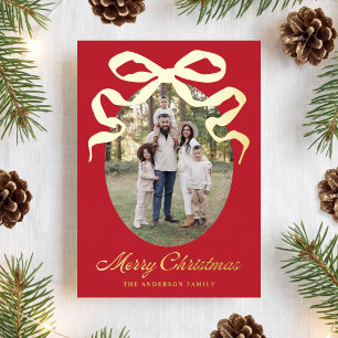 Met de hand getekende strik Rode Kerst 5 Foto Folie Feestdagenkaart