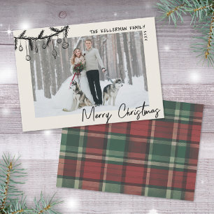 Met de hand getekende tartan vrolijke kerstmis feestdagenkaart
