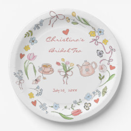 Met de hand getekende theebruidsschieter met grill papieren bordje