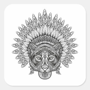 Met de hand getekende tijger in stijl vierkante sticker
