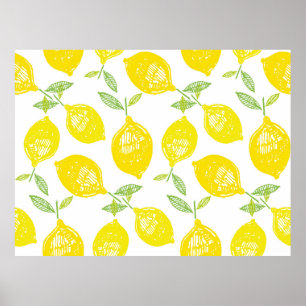 Met de hand getekende tropische fruitpatroonboomvo poster