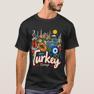 Met de Hand Getekende Turkije Reis Kunst Landmark T-shirt