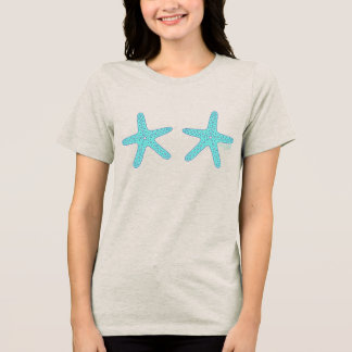 Met de hand getekende turquoise zeester Tri-Blend shirt