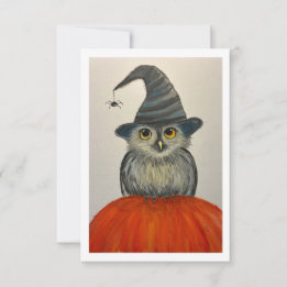 Met de hand getekende Uil & Kleine Spin Flat Card Bedankkaart