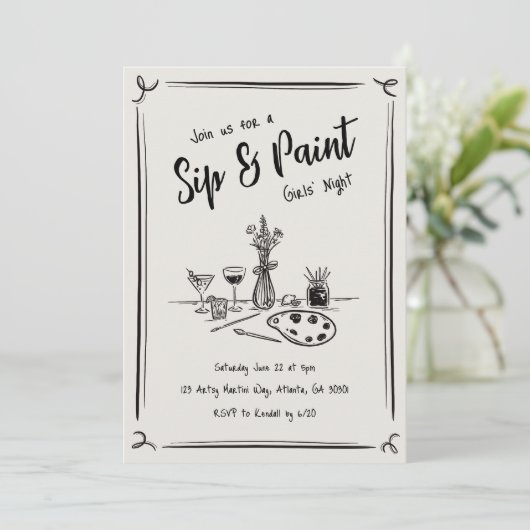 Met de hand getekende uitnodiging voor een 'sip en (Staand voorkant)