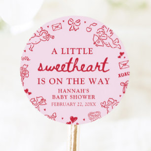 Met de Hand Getekende Valentijn Kleine Liefje Baby Ronde Sticker