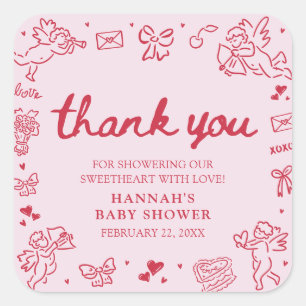 Met de hand getekende Valentijn Little Sweetheart Vierkante Sticker