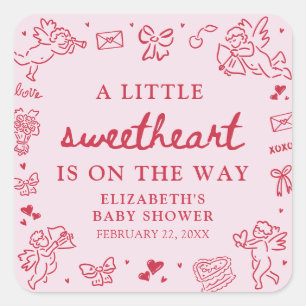 Met de hand getekende Valentijn Little Sweetheart Vierkante Sticker