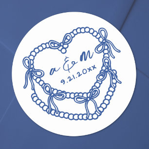 Met de Hand Getekende Vintage Cake Blauwe Whimsica Ronde Sticker