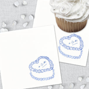 Met de Hand Getekende Vintage Cake Blauwe Whimsica Servet