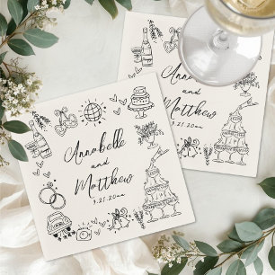 Met de Hand Getekende Vintage Whimsical Bruiloft Servet