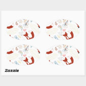 Met de hand getekende vos Harten in geel blauw Roz Ovale Sticker (Vel)