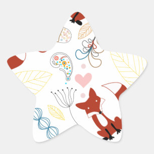 Met de hand getekende vos Harten in geel blauw Roz Ster Sticker