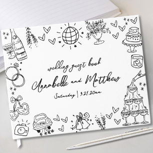 Met de Hand Getekende Vreemde Whimsical Huwelijk Gastenboek