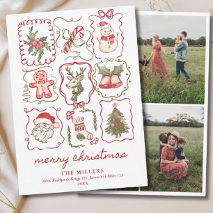 Met de Hand Getekende Waterverf Doodle Kerst 3 Fot Feestdagenkaart