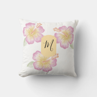 Met de hand getekende waterverf Hibiscus gepersona Kussen