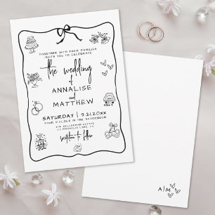 Met de Hand Getekende Whimsical Bruiloft Kaart