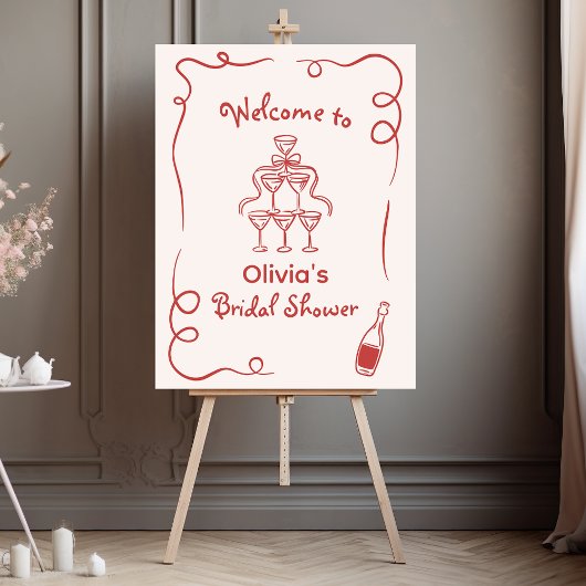 Met de Hand Getekende Whimsical Rode Bruidsuitnodi Poster