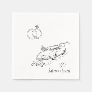Met de hand getekende whimsical vintage auto huwel servet