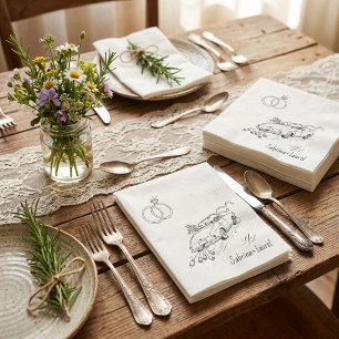 Met de hand getekende whimsical vintage auto huwel servet