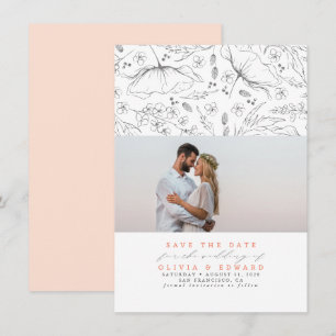 Met de hand getekende Wildbloemen Peach Save the D Date