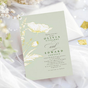 Met de hand getekende wilde bloemen Elegante Salie Folie Uitnodiging