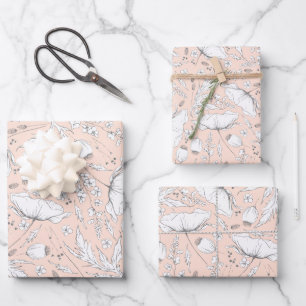Met de hand getekende wilde bloemen potlood schets inpakpapier vel