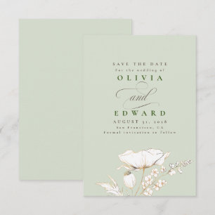 Met de hand getekende wilde bloemen Sage Green Sav Save The Date
