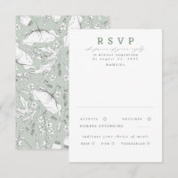 Met de hand getekende wilde bloemen Sage Green Wed