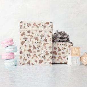Met de Hand Getekende Winterprint Bruine Inpakpapi Cadeaupapier