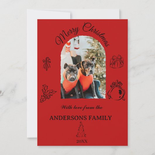 Met de hand getekende witzige platte kerstkaart (Voorkant)