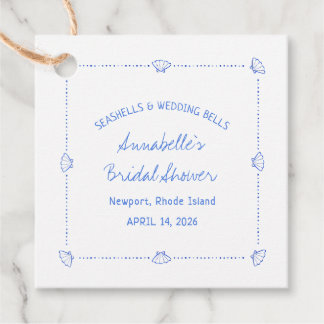 Met de Hand Getekende Zeeschelpen & Bruiloftsklokk Bedankjes Labels