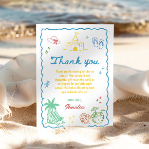 Met de Hand Getekende Zomerpret Aangepaste Strandf Bedankkaart