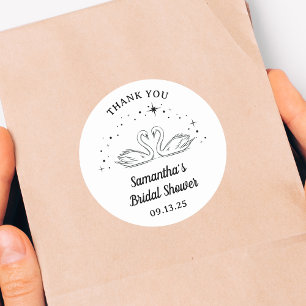 Met de Hand Getekende Zwaan Elegante Bruidsdouche  Ronde Sticker