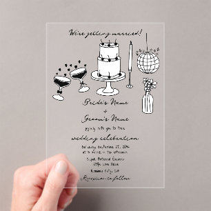 Met de hand getekende zwarte illustraties Doodles  Acryl Uitnodigingen