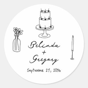 Met de hand getekende zwarte illustraties Doodles  Ronde Sticker