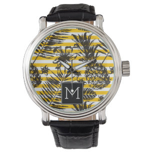 met de hand getrokken anananassen   Monogram Horloge