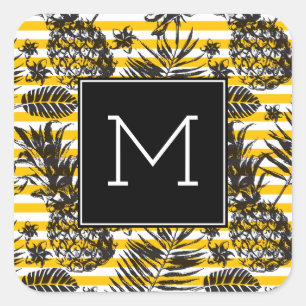 met de hand getrokken anananassen   Monogram Vierkante Sticker