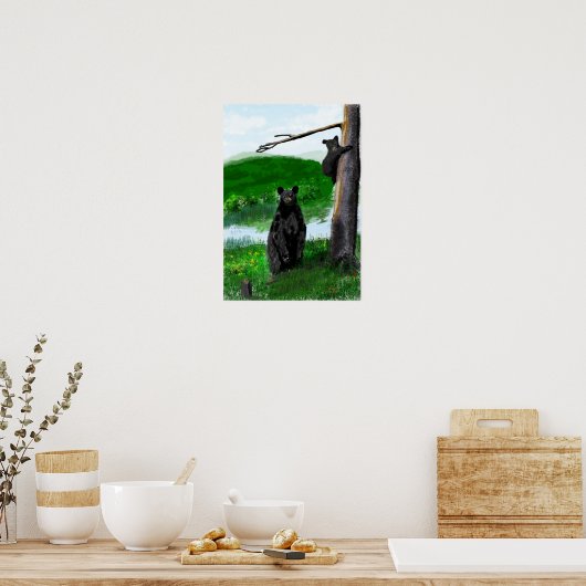 Met de hand getrokken beer en krab. poster (Keuken)