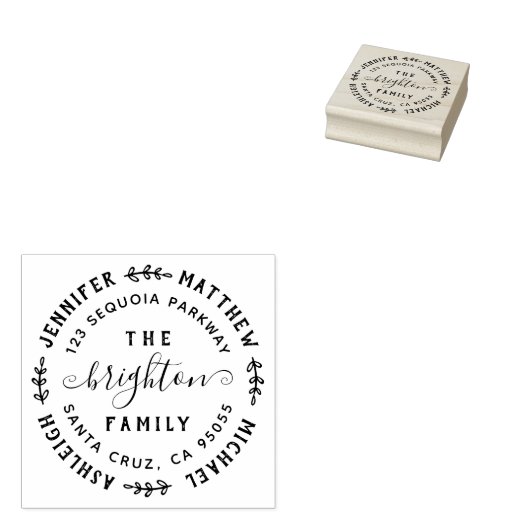 Met de hand getrokken bladeren | Familienamen en r Rubberstempel (Gestempeld)