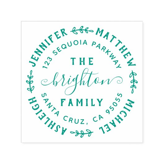 Met de hand getrokken bladeren | Familienamen en r Zelfinktende Stempel (Design)