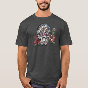 Met de hand getrokken Floral Skull Dia de los Muer T-shirt