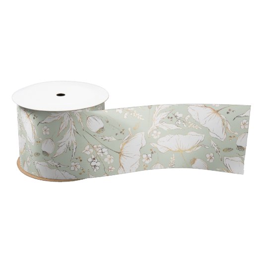 Met de hand getrokken goudbloemen Elegant Sage Gre Lint (Spoel)